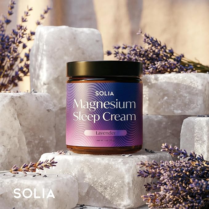 Solia Magnesium Sleep Cream, USA-Made Topical Magnesium Lotion for Sleep, Lavender Lotion for Feet, Nighttime Mag Oil Body Butter, Foot Cream, Relaxing Rub for Muscles, 4oz