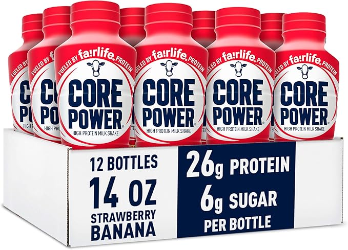 Core Power Protein Shake, Strawberry Banana, 26g Bottle, 14oz, 12 Pack