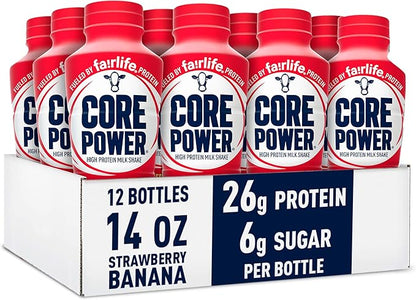 Core Power Protein Shake, Strawberry Banana, 26g Bottle, 14oz, 12 Pack
