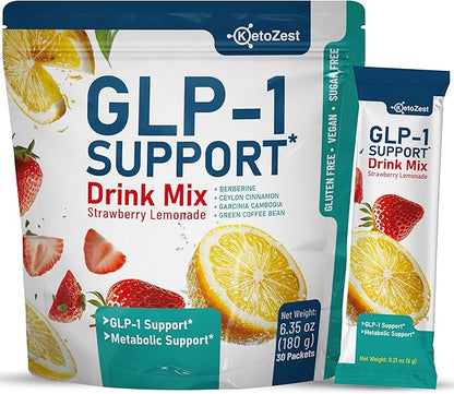 GLP-1 Support Drink Mix Powder for Women Men - Weight Loss Support Prebiotic Fiber Supplement - Daily Natural Drink Mix for Metabolism Reduce Bloating Fat Burn Gut Health Support