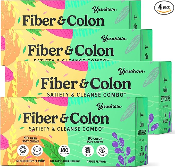 12g Fiber Gummies & Colon Gentle Cleanse - 720 Soft Chews 0 Sugar Fiber Gummies for Adults, 50 B Probiotics, Psyllium Husk & Senna - Colon Detox Cleanse for Gut Health, Regularity & Bloating Relief