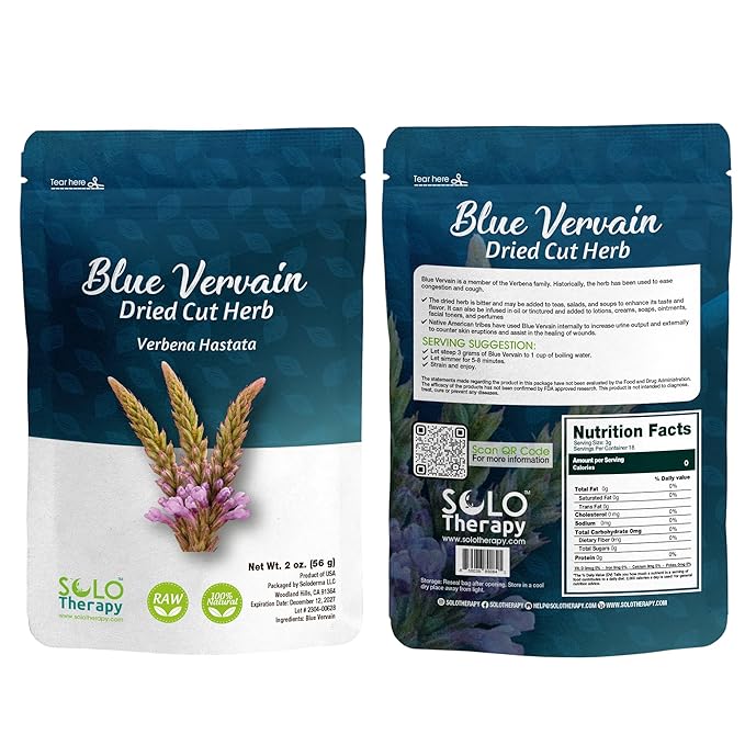 Blue Vervain Herb Cut and Sifted - Resealable Bag - 56 grams - Verbena hastata Premium Quality (Blue Vervain Herb)