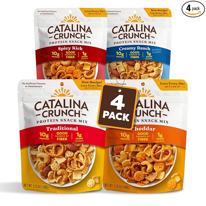 Catalina Crunch Protein Snack Mix with Cheese Crisps | 10g Protein, 1g Sugar per Serving | Good Source of Fiber, Keto, Gluten Free | Variety Pack 4 Flavors (Pack of 4) - Packaging May Vary