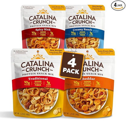 Catalina Crunch Protein Snack Mix with Cheese Crisps | 10g Protein, 1g Sugar per Serving | Good Source of Fiber, Keto, Gluten Free | Variety Pack 4 Flavors (Pack of 4) - Packaging May Vary