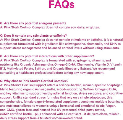 Pink Stork Cortisol Supplements for Women - Adaptogenic Adrenal Support & Hormone Balance with Organic Ashwagandha, Omega 3 DHA, Saffron, Multivitamins - Mood Support - 60 Count