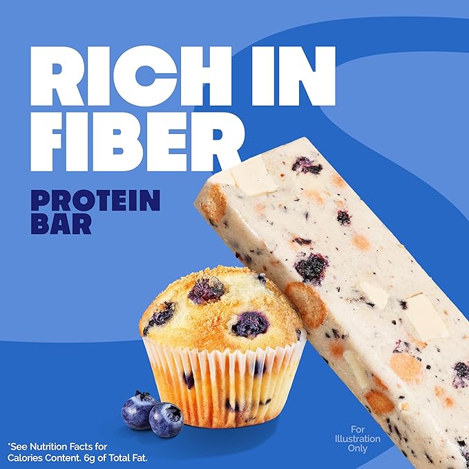Quest Nutrition Blueberry Muffin Protein Bars, 20g Protein, 5g Net Carbs, 2g Sugar, High Fiber, Gluten Free, Keto Friendly, 4 Count