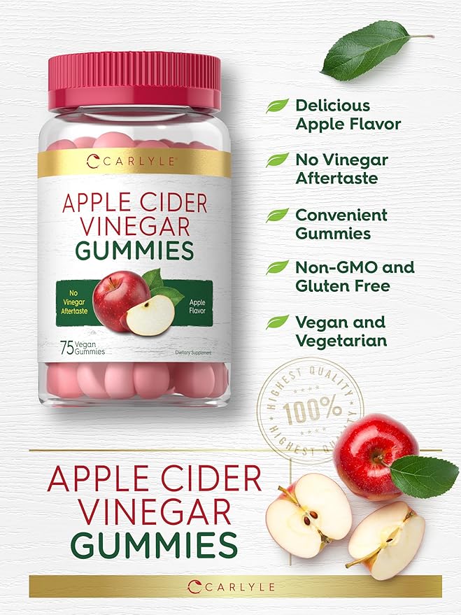 Carlyle Vegan Apple Cider Vinegar Gummies | 75 Count | Apple Flavor | Non-GMO, Gluten Free | ACV Supplement