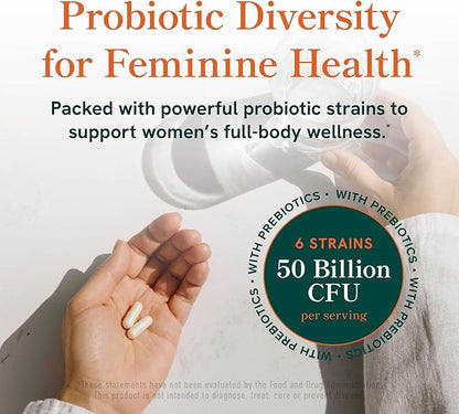 Probiotics for Women | 50 Billion CFU for Vaginal, pH Balance & Digestive Health Support | Female Probiotics with Prebiotics & Hormone Balance Blend | Shelf Stable | Vegan, Gluten-Free | 30 Ct