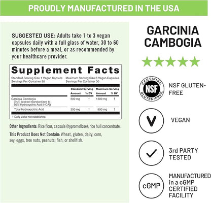 Naturewise Garcinia Cambogia - 60% HCA Concentration Extract, Natural Support for Weight Goals and Energy Levels - Vegan, Non-GMO, Gluten Free - 90 Capsules[1-3 Month Supply]