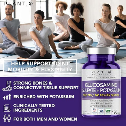 PLANT.O NUTRITION Glucosamine Sulfate with Potassium | Strong Joint Support Supplement | Supports Cartilage and Connective Tissues | Aids Knee and Bone Structure | 120 Tablets