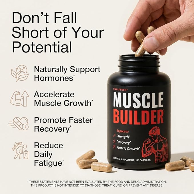UNALTERED Anabolic Muscle Builder for Men - Growth, Size, Strength - Natural Muscle Building Supplement & Energy Booster - Tribulus Terrestris, Ginseng, Vitamin D3, Ashwagandha - 150 Capsules