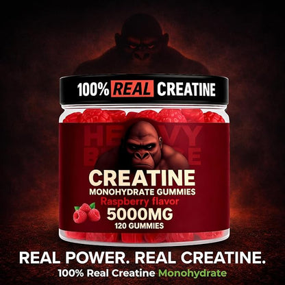 Creatine Monohydrate Gummies 5g Sugar Free Creatine with Vitamin B12 and L-Taurine | Muscle Growth for Men and Women | Low Calorie Formula 120 Gummies for 30 Servings, Raspberry