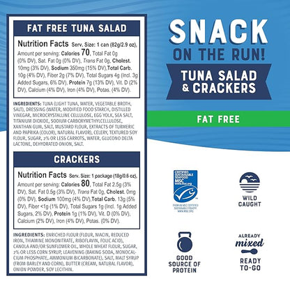 Bumble Bee Snack On The Run! Protein Snack Pack - 8g Protein per Box - Fat Free Tuna Salad with Crackers Kit - Ready to Eat Easy-Open Can - Wild Caught MSC-Certified Tuna (Pack of 1)