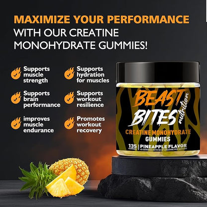 Creatine Monohydrate Gummies for Men & Women - 5g of Creatine Monohydrate per Serving - Sugar Free,Vegan, Pineapple Flavor, 135 Count (45 Servings)..
