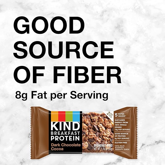 KIND Breakfast Protein Bars,Dark Chocolate Cocoa,Healthy Snacks,Gluten Free,8g Protein,6 Count (Pack of 2)