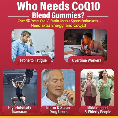 Sugar Free CoQ10 Gummies 200mg/400mg, w/ Methyl B12 1000mcg, B6, Rhodiola Rosea & Panax Ginseng, Ultra Absorption CoQ10 Supplement for Energy, Hear-t Health, Antioxidant & Brain Support,60-Day Supply