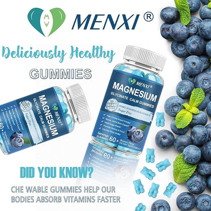 Magnesium Gummies 600mg per Serving-Magnesium Glycinate 400mg and Magnesium Malate 200mg,Sugar Free Magnesium Potassium Supplement for Calm Mood, Muscle, Bone & Energy Support,120 Blueberry Gummies