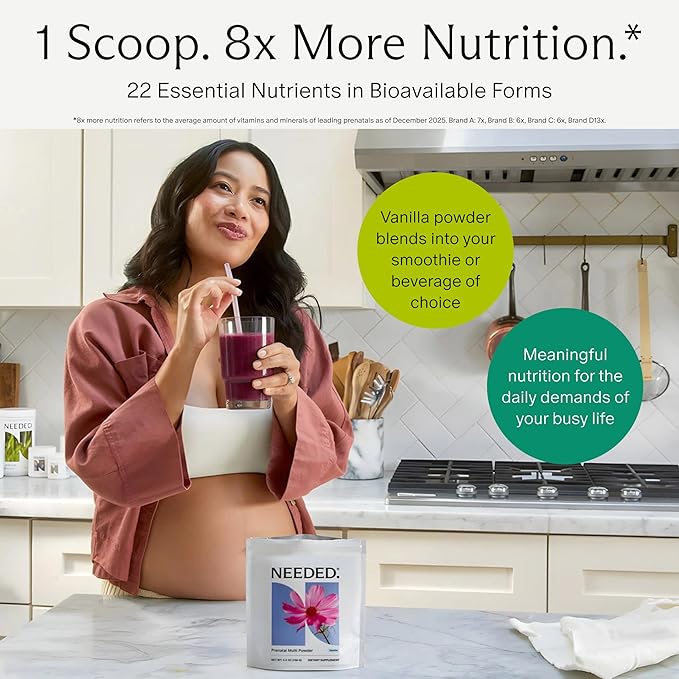 Needed. Prenatal Multivitamin Powder with Choline - for Prenatal, Pregnancy, Breastfeeding, Postpartum | Expertly-Formulated & Third-Party Tested | Vanilla Flavor, 30-Day Supply