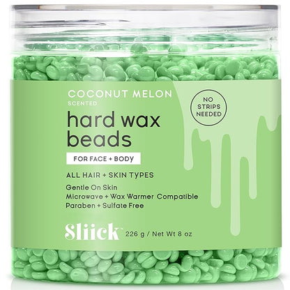 Sliick Hard Wax Beads for Hair Removal, Coconut Melon - Stripless Wax Beads for Face, Body & Sensitive Skin, DIY At-Home Waxing, 8 oz