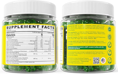 Kids Super Greens Gummies, Superfood Multivitamin for Kids, 20+ Veggie, Fruit, Vitamin, Mineral, Probiotic, Kids Vitamin Gummies for Growth, Immunity, Digestion, Picky Eater Approved, Sugar Free 2Pack