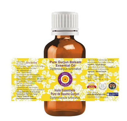 Deve Herbes Pure Gurjun Balsam Essential Oil (Dipterocarpus turbinatus) Steam Distilled (Pack of Three) 100ml X 3 (10 oz)