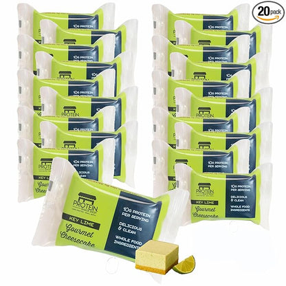 Low Carb Protein Cheesecake Bars | High Protein, Gluten-Free, Clean Ingredients Snack Bars (20, Key Lime)