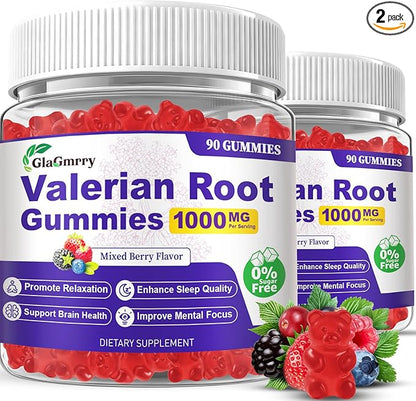 180 Count | Valerian Root Gummies with Melatonin & L-Theanine, Natural Valerian Root Extract Supplements for Deep Zzz, Relaxation & Calming, Mixed Berry Flavor, Sugar Free, Non-GMO