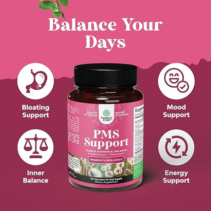 Bundle of PMS Support Supplement for Women – Hormone Balance for Period Cramps Ease, Menopause Bloating, Mood Swing and Krill Omega 3 Fish Oil Softgels 500mg - Concentrated Krill EPA & DHA Supplement