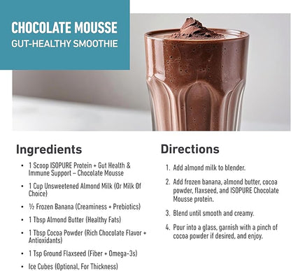 Isopure Protein + Gut Health & Immune Support Powder, Chocolate Mousse, 25g Whey Protein with Prebiotics & Vitamins, 12 Servings (Pack of 1)