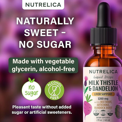 Milk Thistle & Dandelion Liver Support with Beet Root, Artichoke & Burdock – 1200mg Herbal Detox Formula, No Sugar, Alcohol-Free, Vegan, Non-GMO