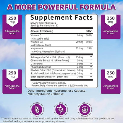 Cortisol Supplements for Women Men, High Cortisol Reducer Health, Detox Cortisol Manager for Stress Relief ,Mood and Sleep with Ashwagandha, L-Theanine, Lower and Control - Non-GMO,Vegan 60 Capsules