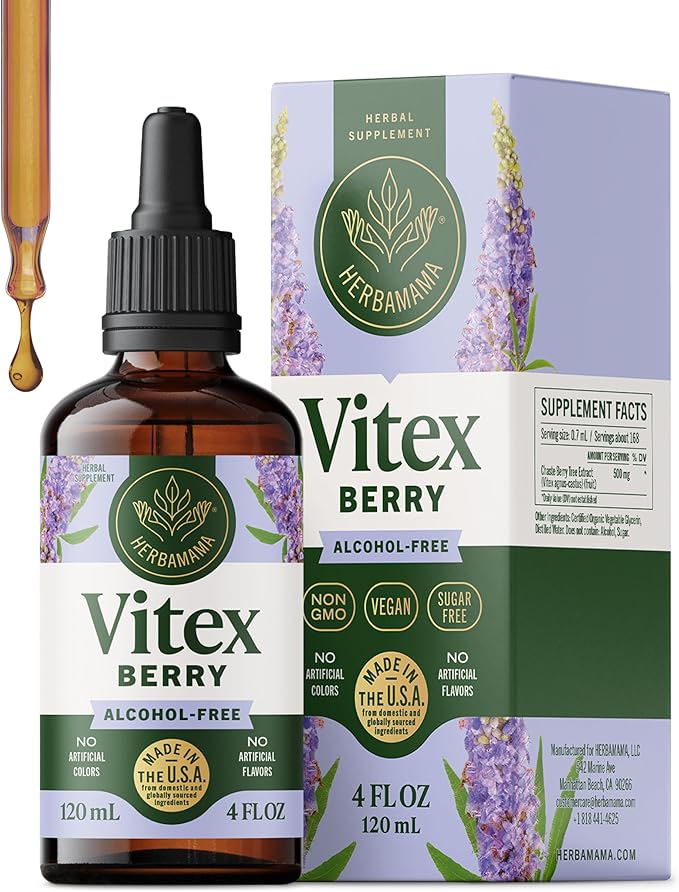 HERBAMAMA Vitex Chasteberry Supplement for Women - Natural Menopause Support* with Vitex Berry Tincture - Chaste Tree Berry Drops for Hormonal Balance & Cycle Support* - 84-Day Supply
