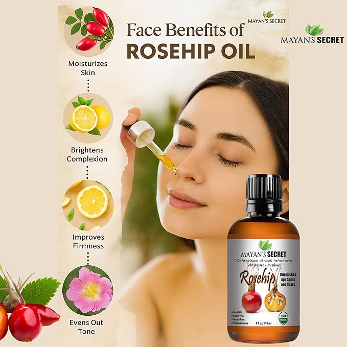 Pure Carrier and Essential Oils for Skin Care, Hair, Body Moisturizer for Face-Anti Aging Skin Care (Rosehip Organic, 4oz)