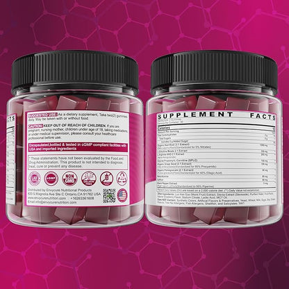Organic Beet Root Gummies with L-Citrulline & L-Arginine, Nitric Oxide Supplements for Men and Women, Grape Seed, Pomegranate, Saffron for Circulation, Vâsculâr & Vitality, Vegan, Sugar Free, 120 Cts