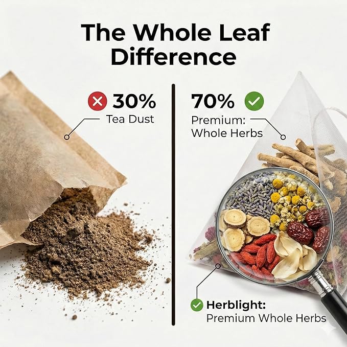Herblight Bedtime Tea with Valerian Root & Ashwagandha - Caffeine-Free Night Time Herbal Blend for Deep Relaxation - Premium Whole Leaf Sleep Tea (15 Pyramid Bags)