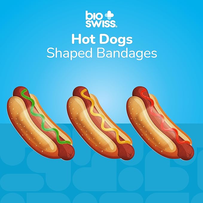BioSwiss Bandages, Hot Dog Shaped Self Adhesive Bandage Set, Latex Free, Sterile Wound Care, 24 Count