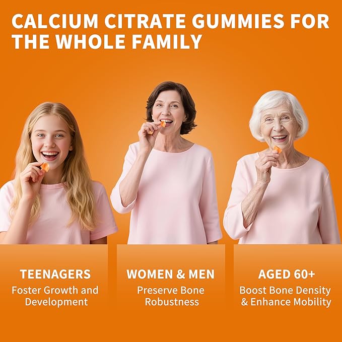 (2 Pack)Calcium Citrate 1200mg with Vitamin D3 Gummies for women & Men，Calcium Citrate Supplements for Bone & Teeth Support,High Absorption-Easy to Digest, Sugar Free,Vegan,Orange Flavor,60 Day Supply