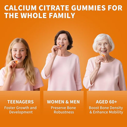 (2 Pack)Calcium Citrate 1200mg with Vitamin D3 Gummies for women & Men，Calcium Citrate Supplements for Bone & Teeth Support,High Absorption-Easy to Digest, Sugar Free,Vegan,Orange Flavor,60 Day Supply