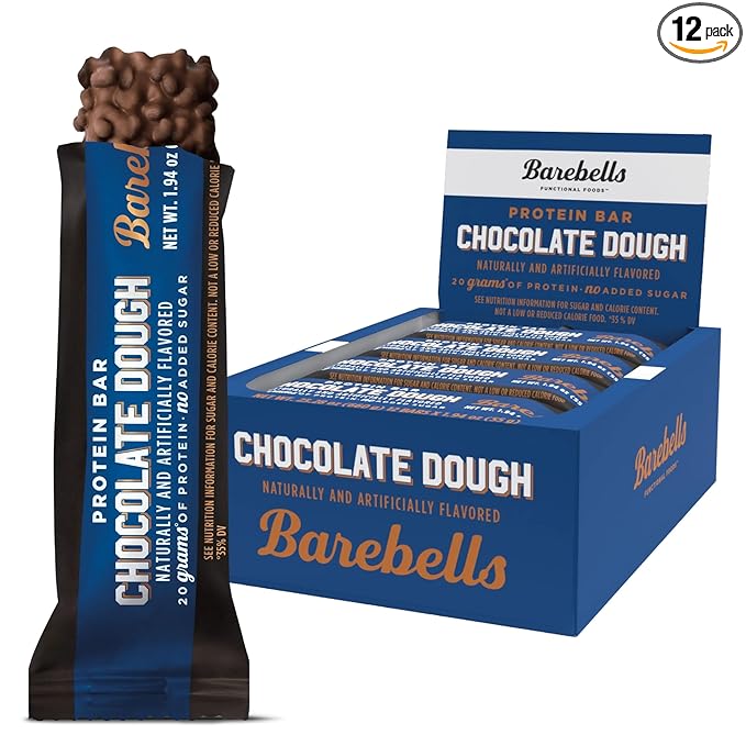 Barebells Protein Bars Chocolate Dough - 12 Count, 20g High Protein Treats - Chocolate Nutrition Bar with 1g Total Sugars - On-The-Go Breakfast or Post-Workout Snack