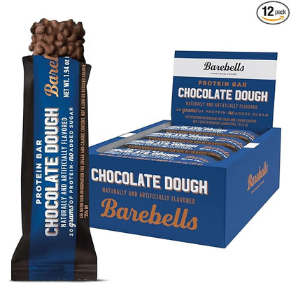 Barebells Protein Bars Chocolate Dough - 12 Count, 20g High Protein Treats - Chocolate Nutrition Bar with 1g Total Sugars - On-The-Go Breakfast or Post-Workout Snack