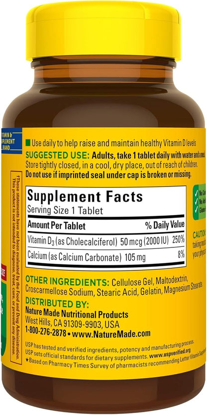 Vitamin D3, 220 Tablets, Vitamin D 2000 IU (50 mcg) Helps Support Immune Health, Strong Bones and Teeth, & Muscle Function, 250% of Daily Value for Vitamin D in One Daily Tablet