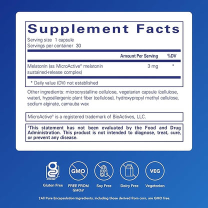 Pure Encapsulations Melatonin-SR - Extended Release Melatonin - Supports Restful Sleep* - Sleep Supplement - Gluten Free & Vegan - 30 Capsules