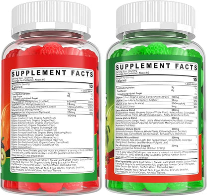 Super Greens Gummies, Daily Green Superfood Supplement w/Spirulina, Chlorella, Mushrooms, Probiotics, Multivitamins, 50+ Super Greens & Veggies Gummies to Boost Immunity, Energy & Gut Health, 120cts