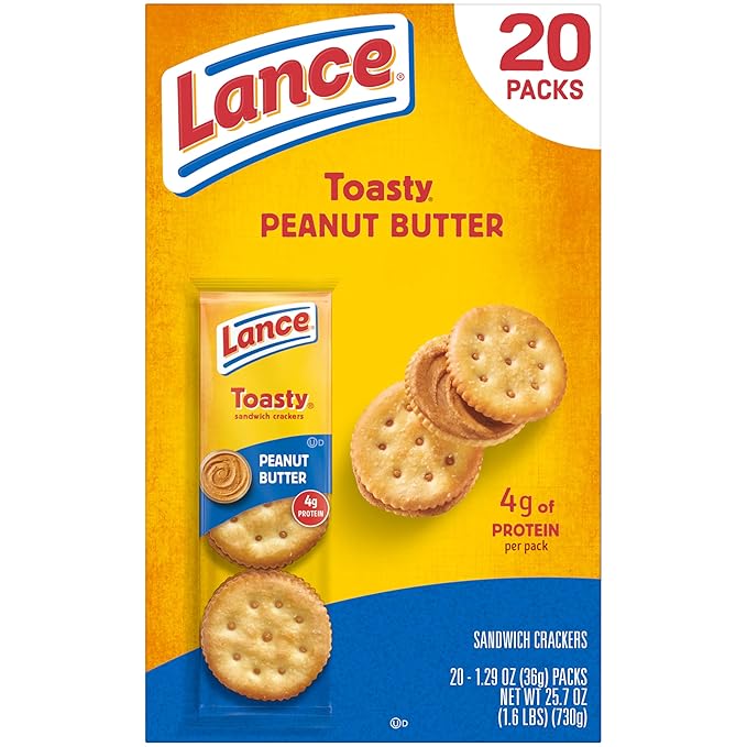 Lance Sandwich Crackers, Toasty Peanut Butter, 20 Individually Wrapped Packs, 6 Sandwiches Each