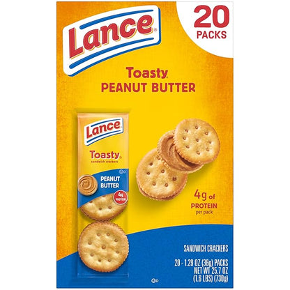 Lance Sandwich Crackers, Toasty Peanut Butter, 20 Individually Wrapped Packs, 6 Sandwiches Each