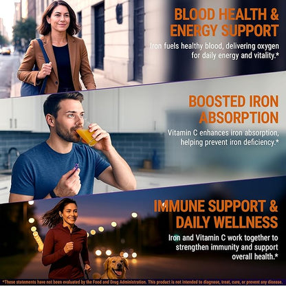 New Elements Iron Gummies 40mg with Vitamin C 100mg – Best Iron Supplement for Women, Men & Adults – Free Blood Builder for Anemia – Immune Support & Energy Booster | Fruit Pectin | Vegan | Non-GMO