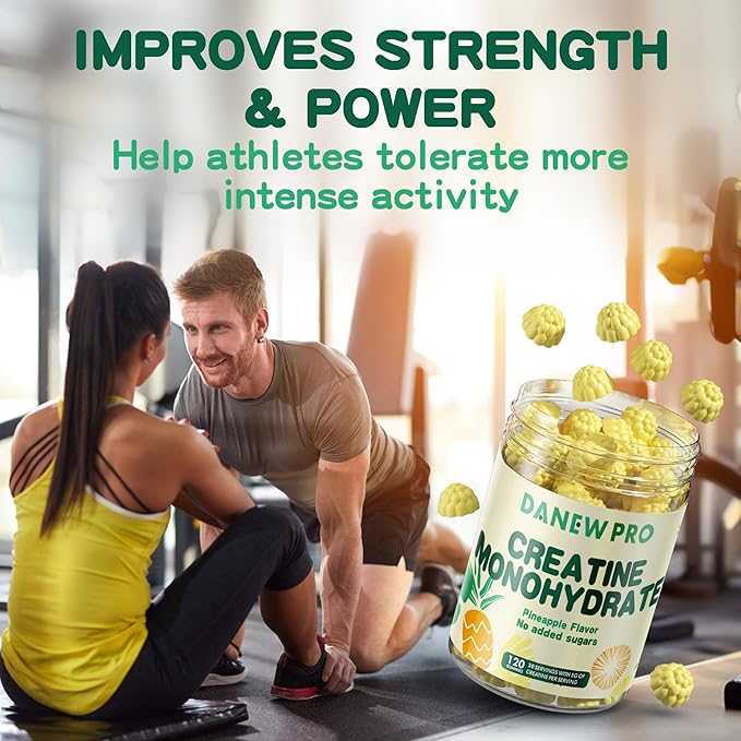 NSF Certified Creatine Gummy 5g - Creatine Monohydrate Gummies for Men & Women, Creatine Monohydrate for Muscle Strength, Muscle Builder, Energy Boost, Pre-Workout Supplement(120 Count)-Pineapple
