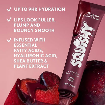 COVERGIRL Clean Fresh Squishy Glaze™ Lip Butter Balm, Flavored, Non-Sticky, with Vitamin E & Shea Butter – 160 Fresh Plum (Sheer Burgundy Plum)