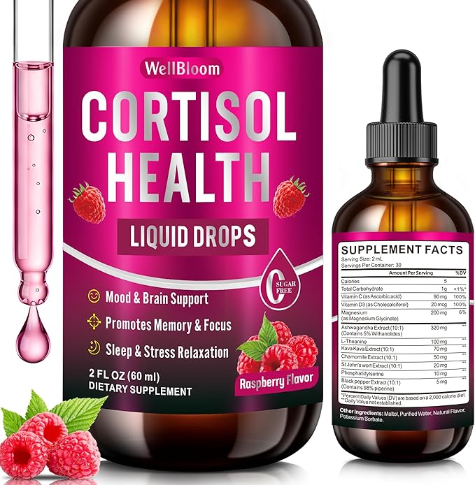 Cortisol Reducer for Women & Men with Magnesium Glycinate, Ashwagandha, L-Theanine - Supports Stress Relief, Sleep & Heart Health, Nerves, Muscles - 2 Fl Oz