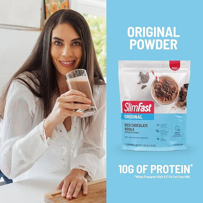 SlimFast Meal Replacement Powder, Original Rich Chocolate Royale, Weight Loss Shake Mix, 10g of Protein, 52 Servings (Packaging May Vary)